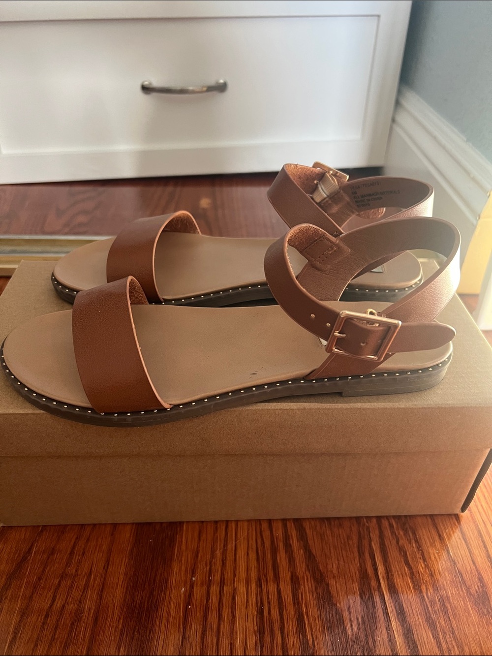 Steve Madden Tan Brown Leather Ankle-Strap Sandals